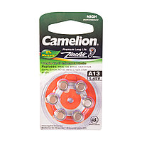 Camelion Батарейки,CAMELION, A13-BP6(0%Hg), Zinc Air, A13, 1.45V, 0% Ртути, 6 шт., Блистер