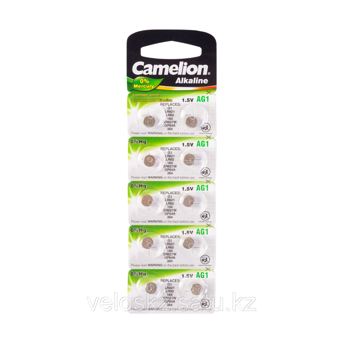 Camelion Батарейки,CAMELION, AG1-BP10, Alkaline, AG1, 1.5V, 0% Ртути, 10 шт. в блистере