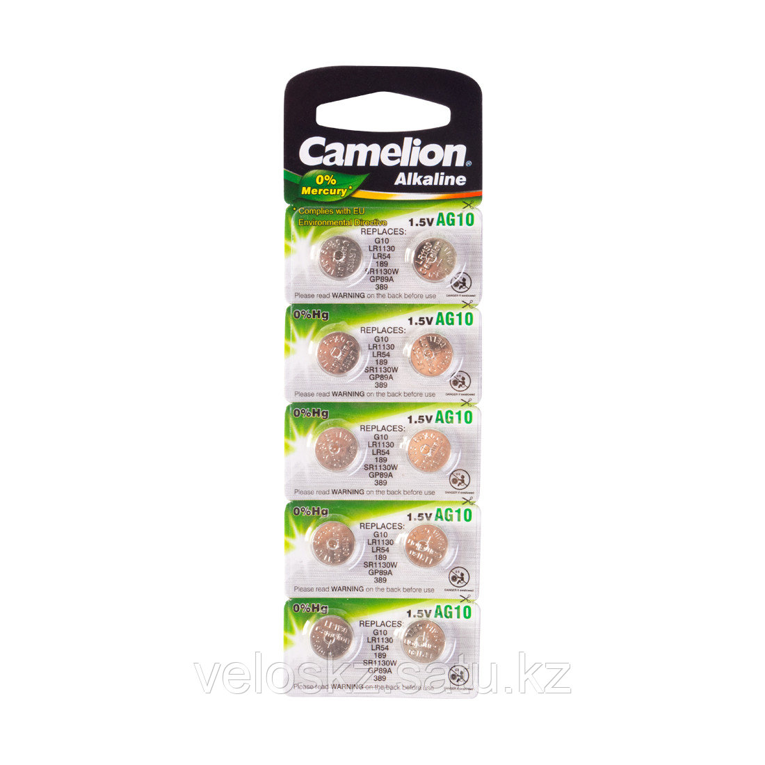 Camelion Батарейки,CAMELION, AG10-BP10, Alkaline, AG10, 1.5V, 0% Ртути, 10 шт. в блистере