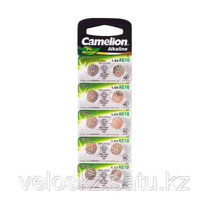 Camelion Батарейки,CAMELION, AG10-BP10, Alkaline, AG10, 1.5V, 0% Ртути, 10 шт. в блистере, фото 2