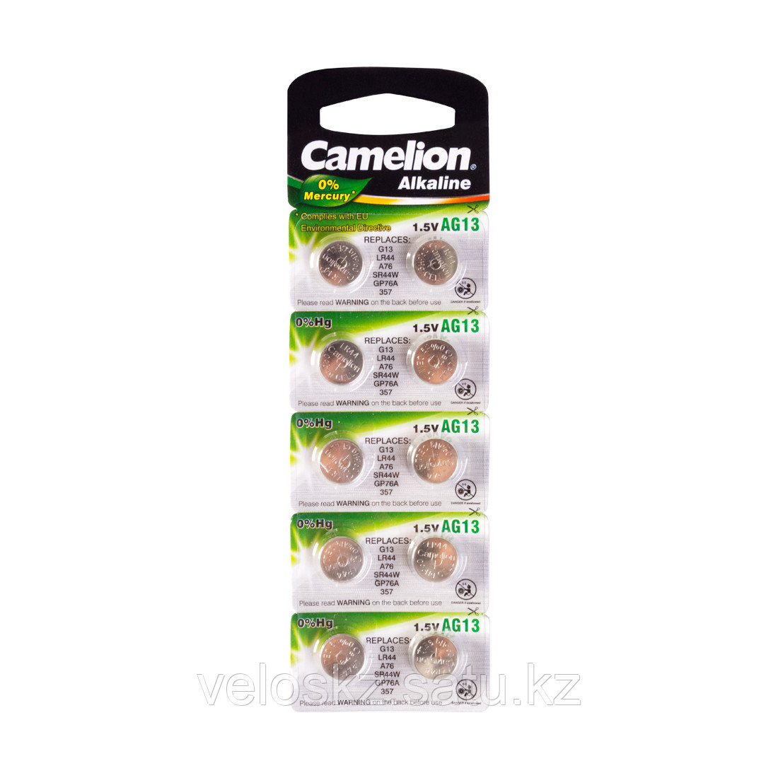 Батарейки,CAMELION, AG13-BP10, Alkaline, AG13, 1.5V, 0% Ртути, 10 шт., Блистер