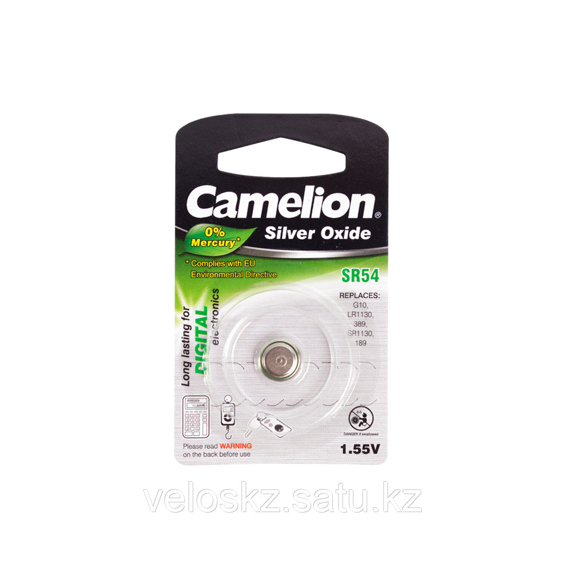 Camelion Батарейки,CAMELION, SR54-BP1 , Silver Oxide, 1.55V, 0% Ртути, 1 шт., Блистер