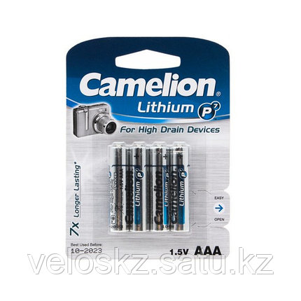 Camelion Батарейка, CAMELION, AAA FR03-BP4, Lithium P7, 1.5V, 1250 mAh, 4 шт. в блистере, фото 2