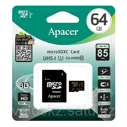 Карта памяти Apacer AP64GMCSX10U1-R 64GB + адаптер, фото 2