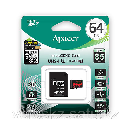 Карта памяти Apacer AP64GMCSX10U5-R 64GB + адаптер, фото 2