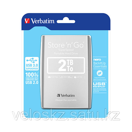 Внешний жёсткий диск Verbatim 2TB 2.5" Store 'n' Go Серебристый, фото 2