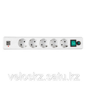 Сетевой фильтр Гарнизон ЕНW-6-USB 1.8 м 5 евророзеток и 2 USB 2A, белый. , фото 2