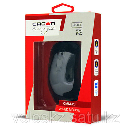 Мышь проводная Crown CMM-20 Black,USB,1000/1600 DPI, фото 2