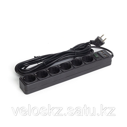 Сетевой фильтр, iPower, iPEO3m-USB, 6 розеток, 3 метра. Два USB-порта, 220-240V, 10A, Чёрный, фото 2